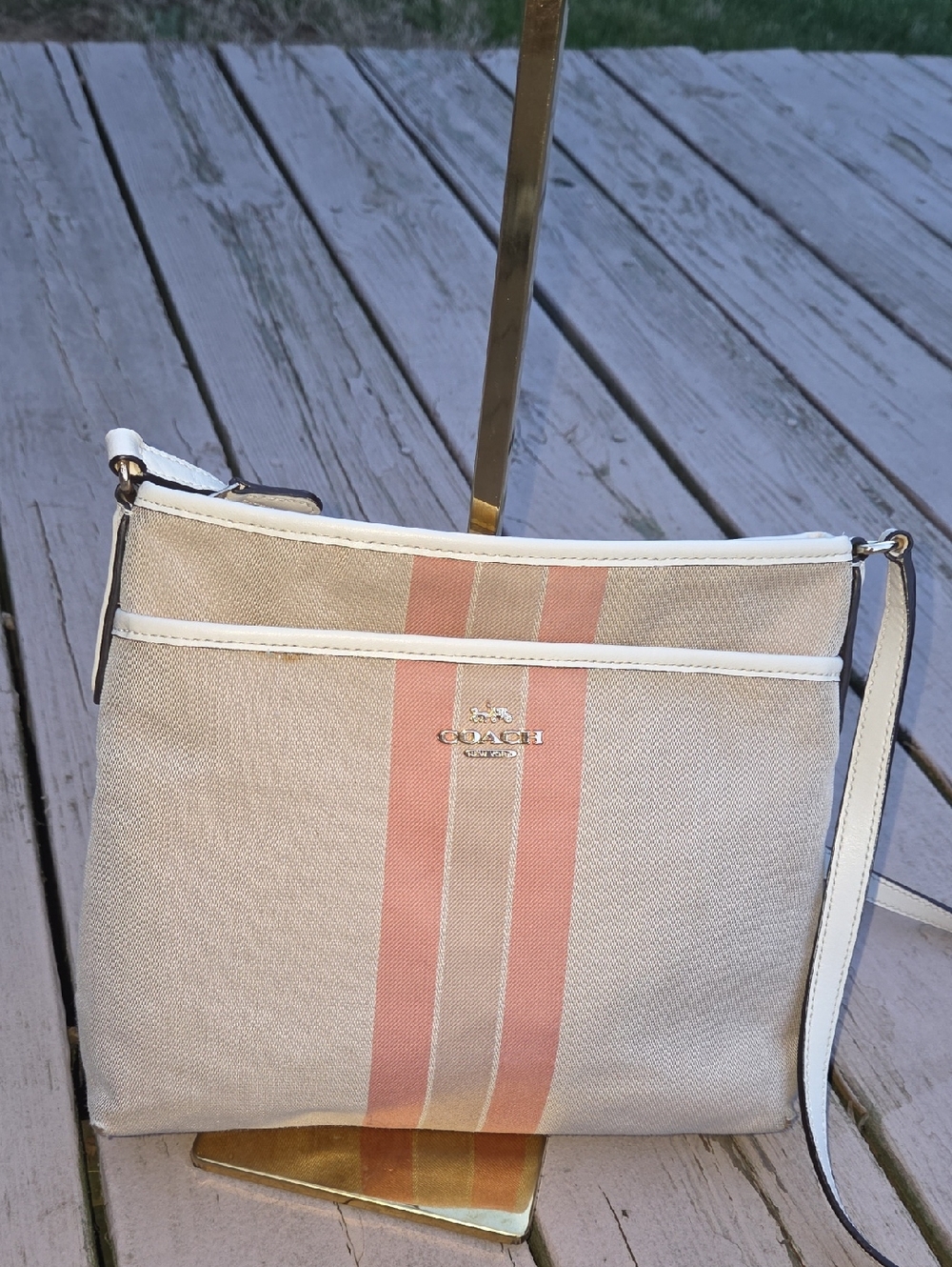 Coach File F73157 Varsity Stripe Signature Jacquard Crossbody $228 Retail GUC
